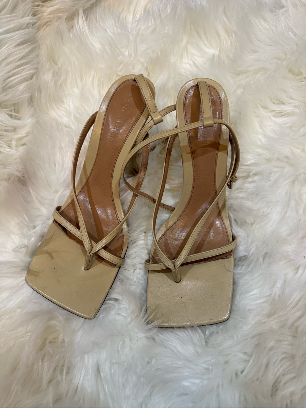 Bottega Venetia Beige Strappy Square-Toe Women's Sandals